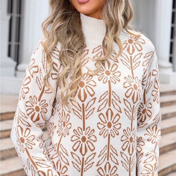 Flower Turtleneck Long Sleeve Sweater pink - Picture 6 of 9